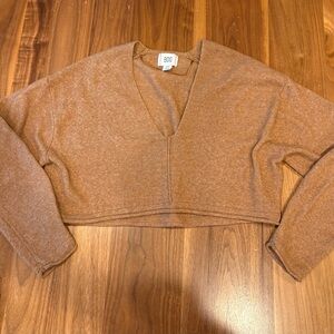 Urban Outfitters Tan V-Neck Cropped Sweater